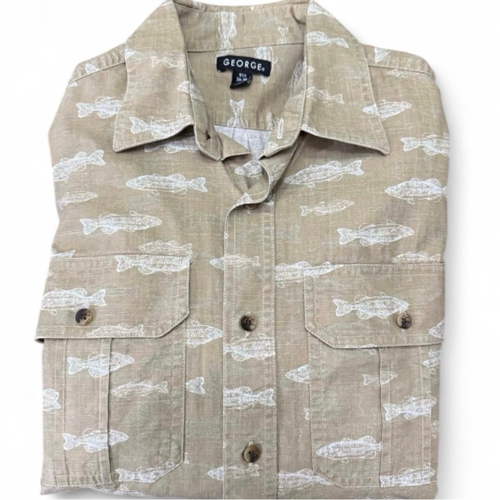 George Beige Fish Pattern Men's Long Sleeved Shirt